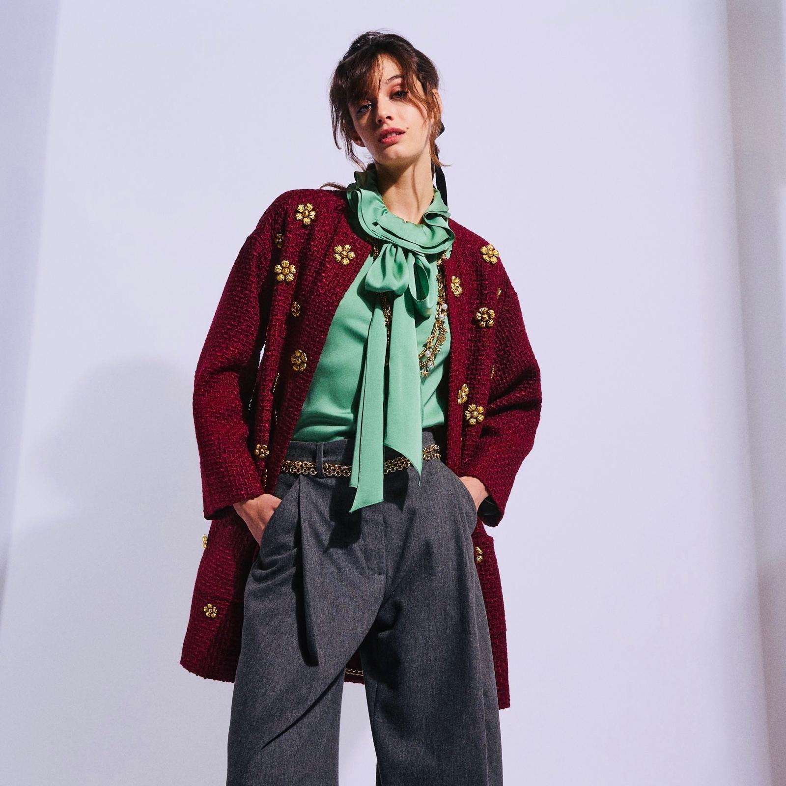 Embellished Straight Boucle Coat