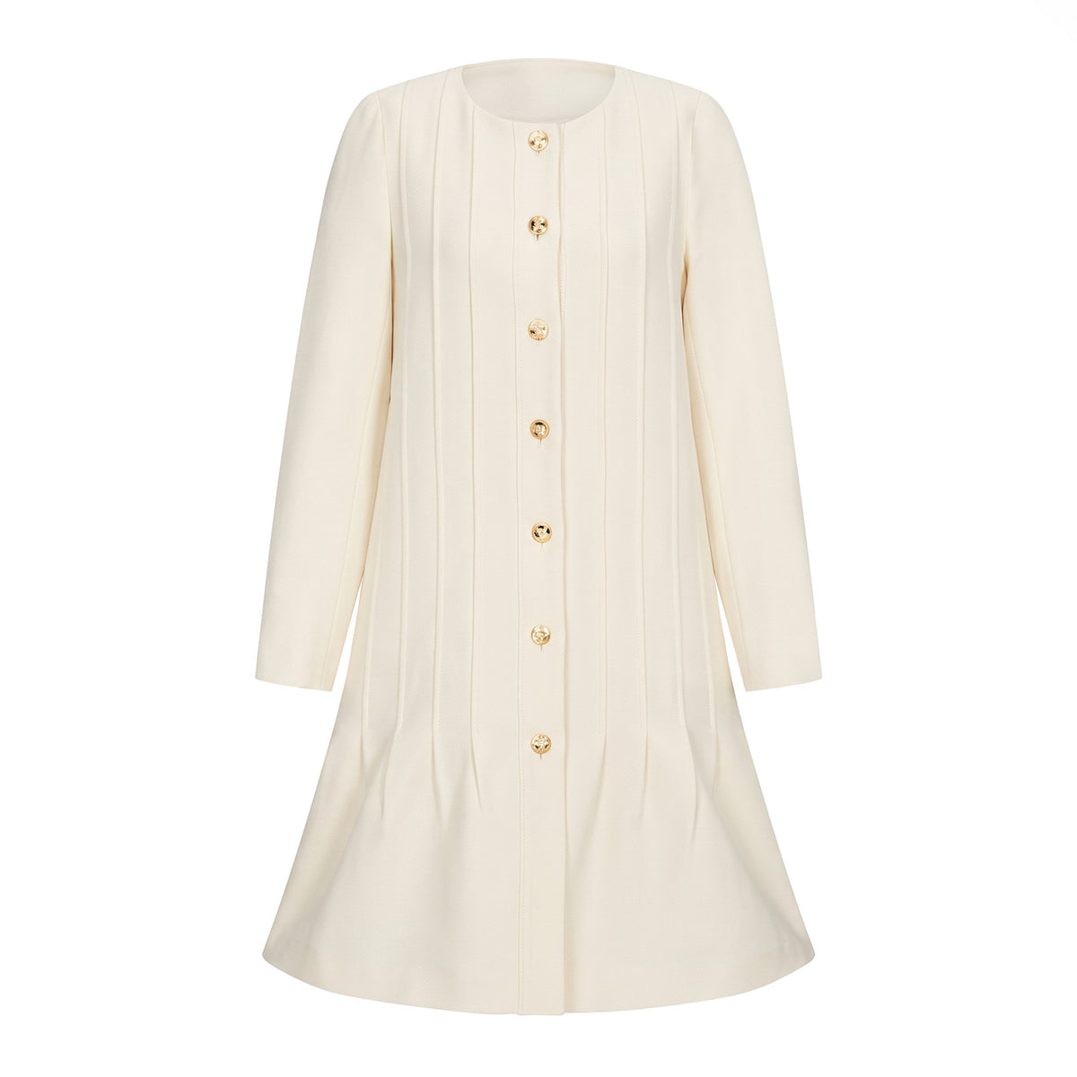 Fit-and-Flare Collarless Coat Dress