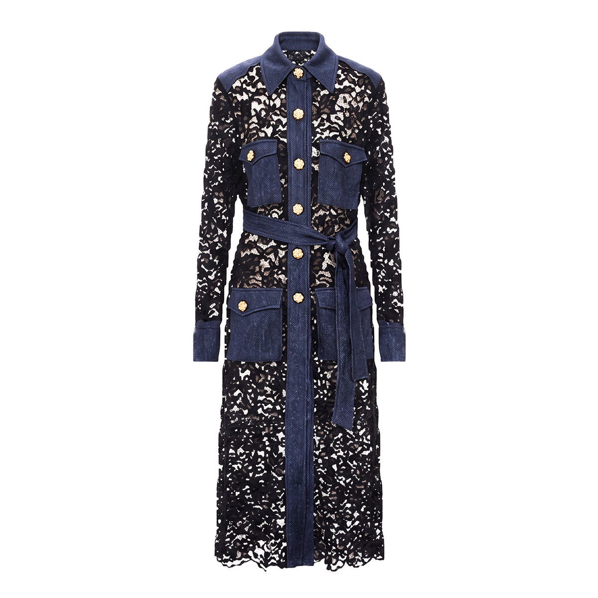 Embroidered Lace Belted Trench Coat