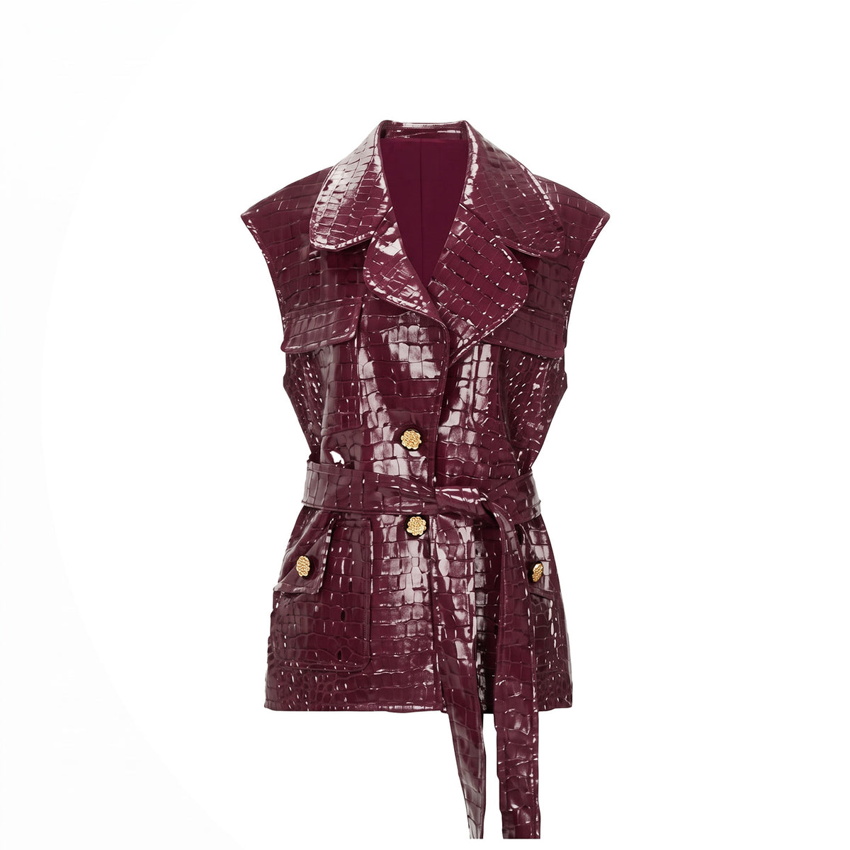 Belted Leather-Effect Longline Vest