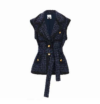 Belted Boucle Vest with Cap Sleeves