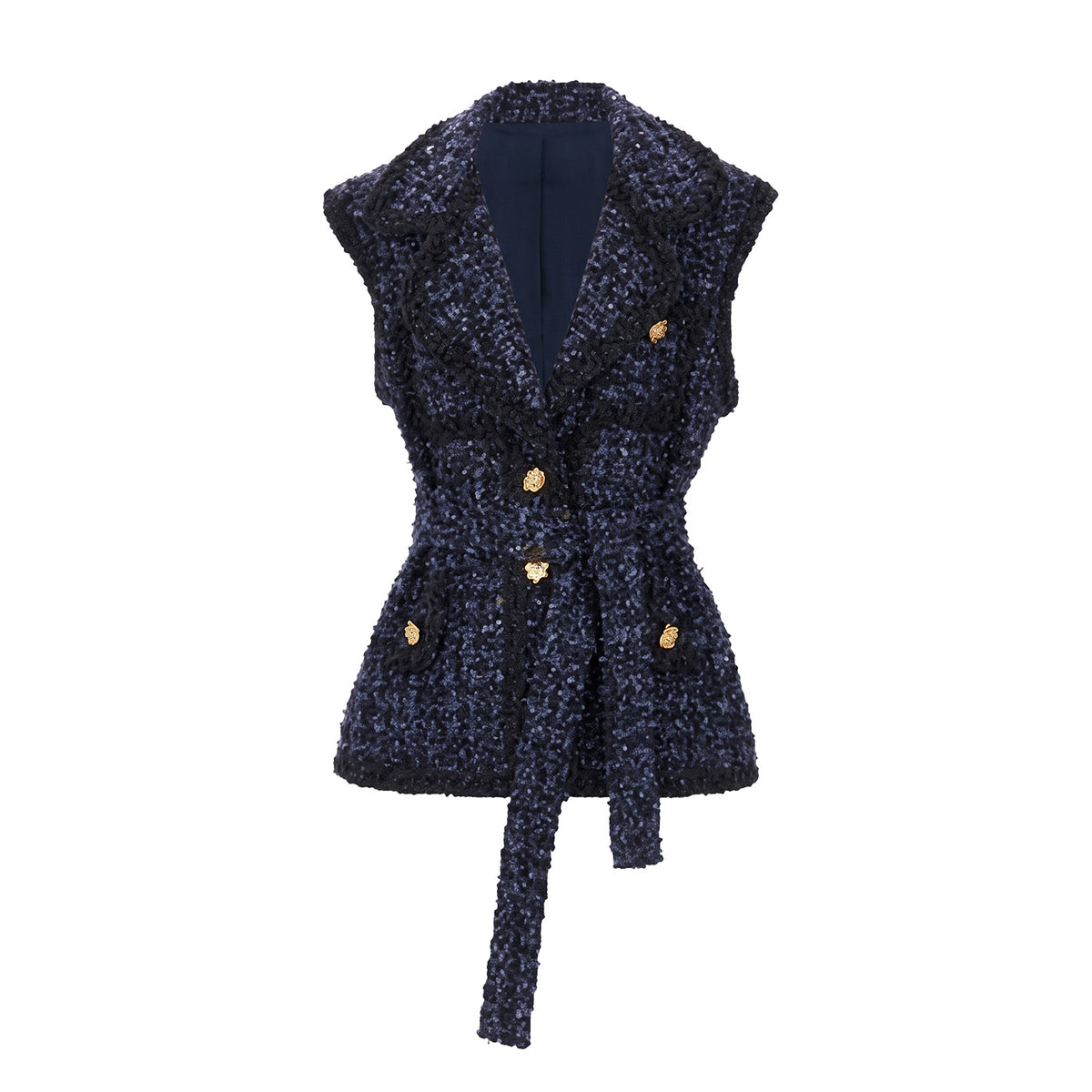 Belted Tweed Vest with Cap Sleeves