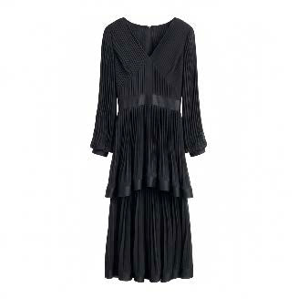 Pleated V-Neck Midi Dress