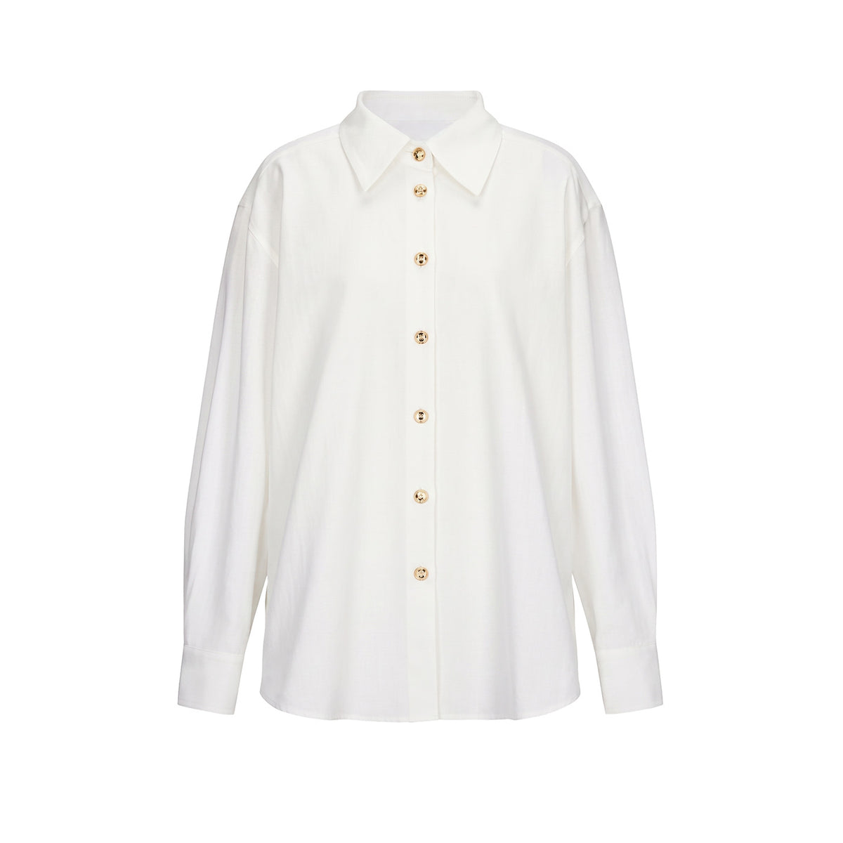 Fluid Point-Collar Blouse with Gold Buttons