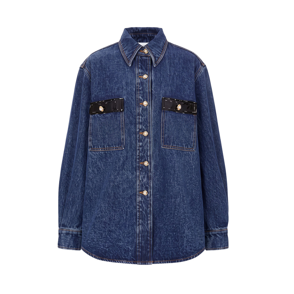 Denim Shirt with Glossy Patch Pockets