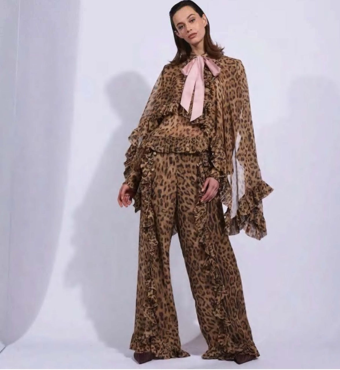 Animal-Print Chiffon Cape Blouse