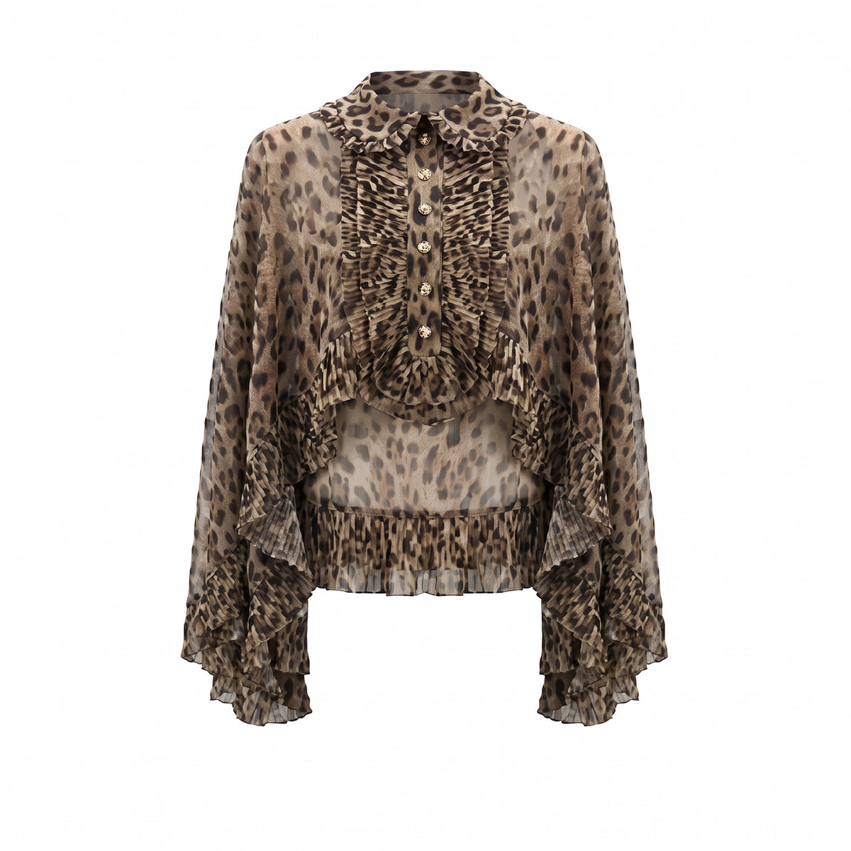 Animal-Print Chiffon Cape Blouse