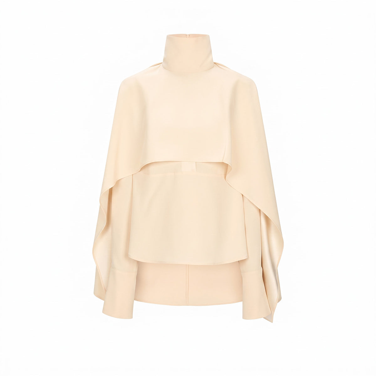 Layered Cape Blouse with High Neck