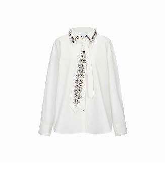 Crystal-Collar Blouse with Neck Tie