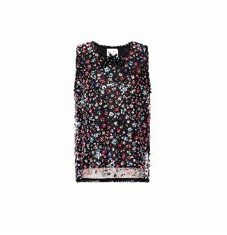 Floral Sequin Sleeveless Top with Lace Hem