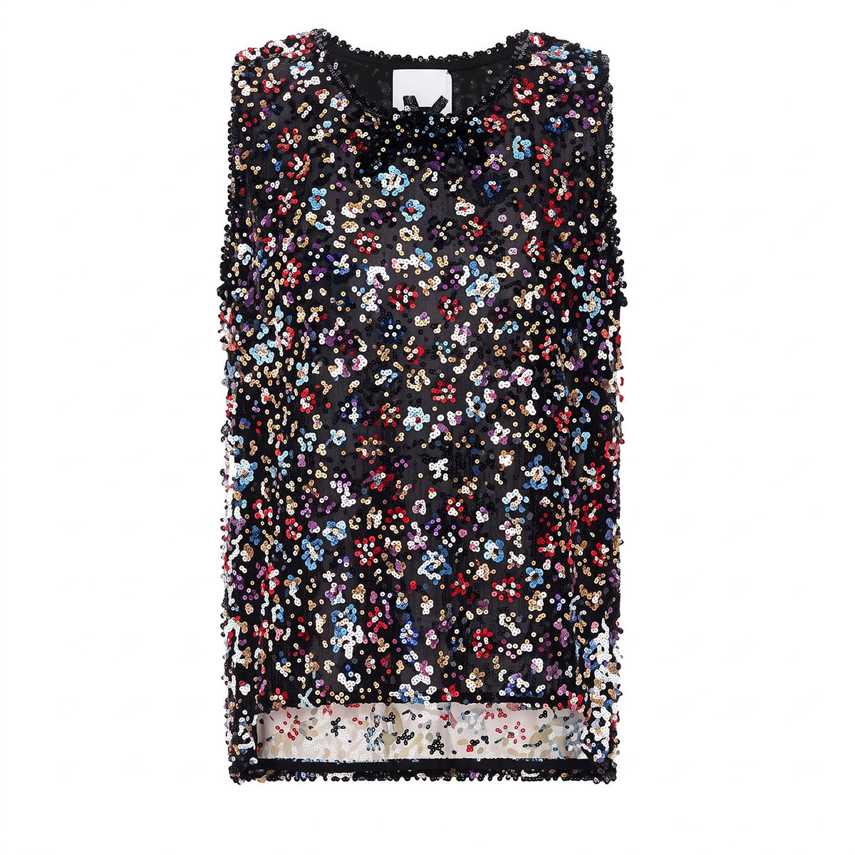 Floral Sequin Sleeveless Top with Lace Hem