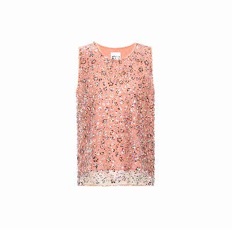 Coral Floral Sequin Shell Top