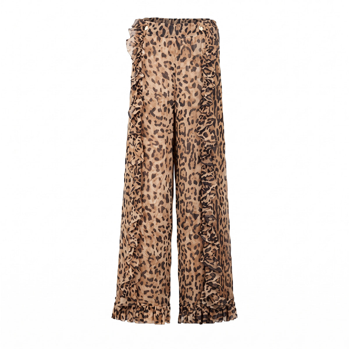 Animal-Print Ruffle-Trim Culottes