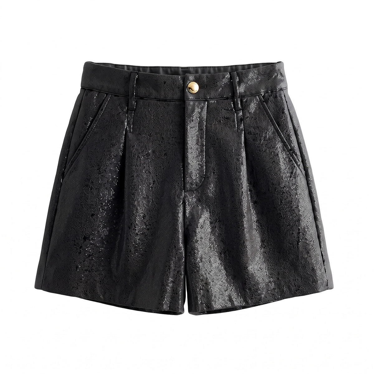 Leather-Effect Flared Shorts