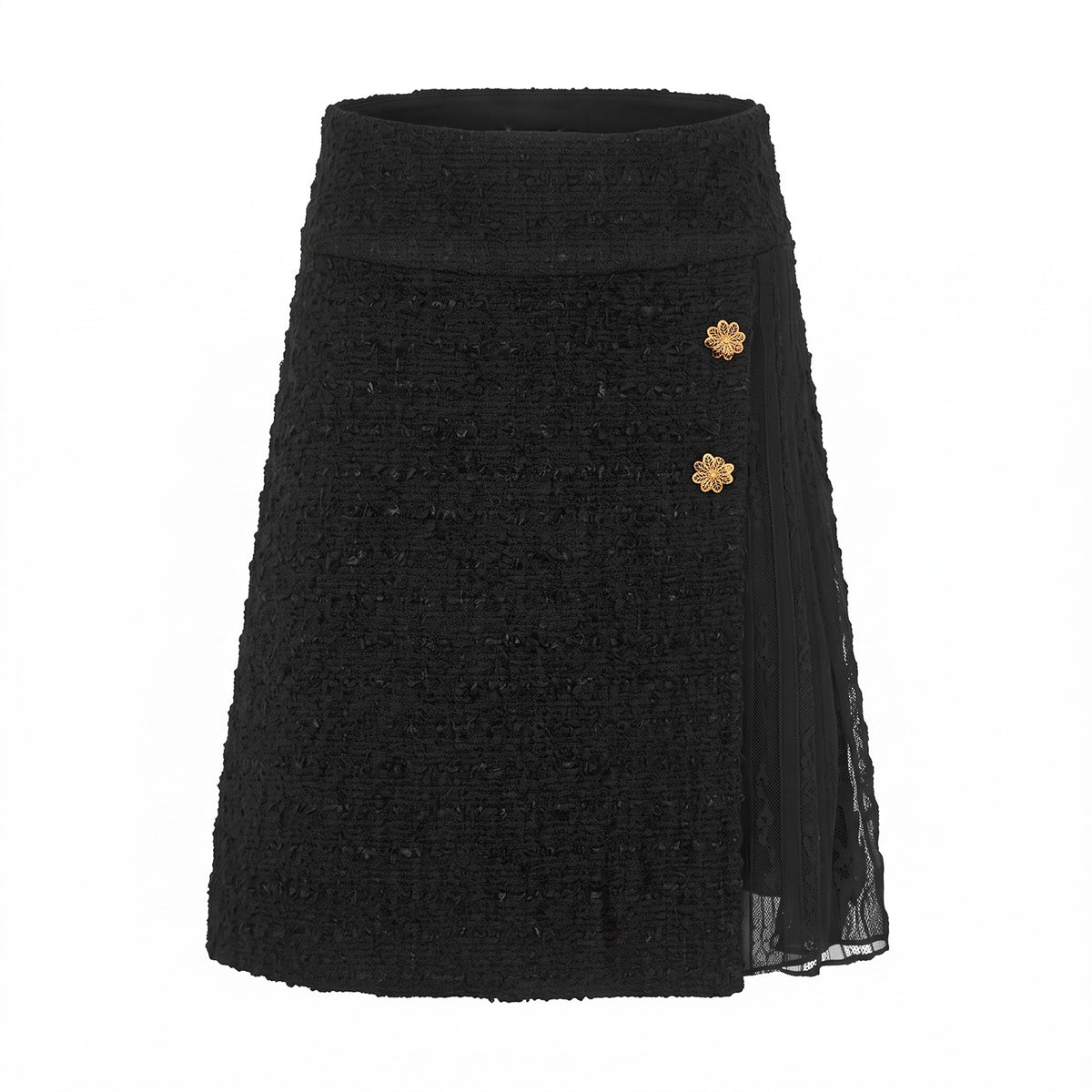 Long Asymmetric Wrap Skirt with Pleated Insert