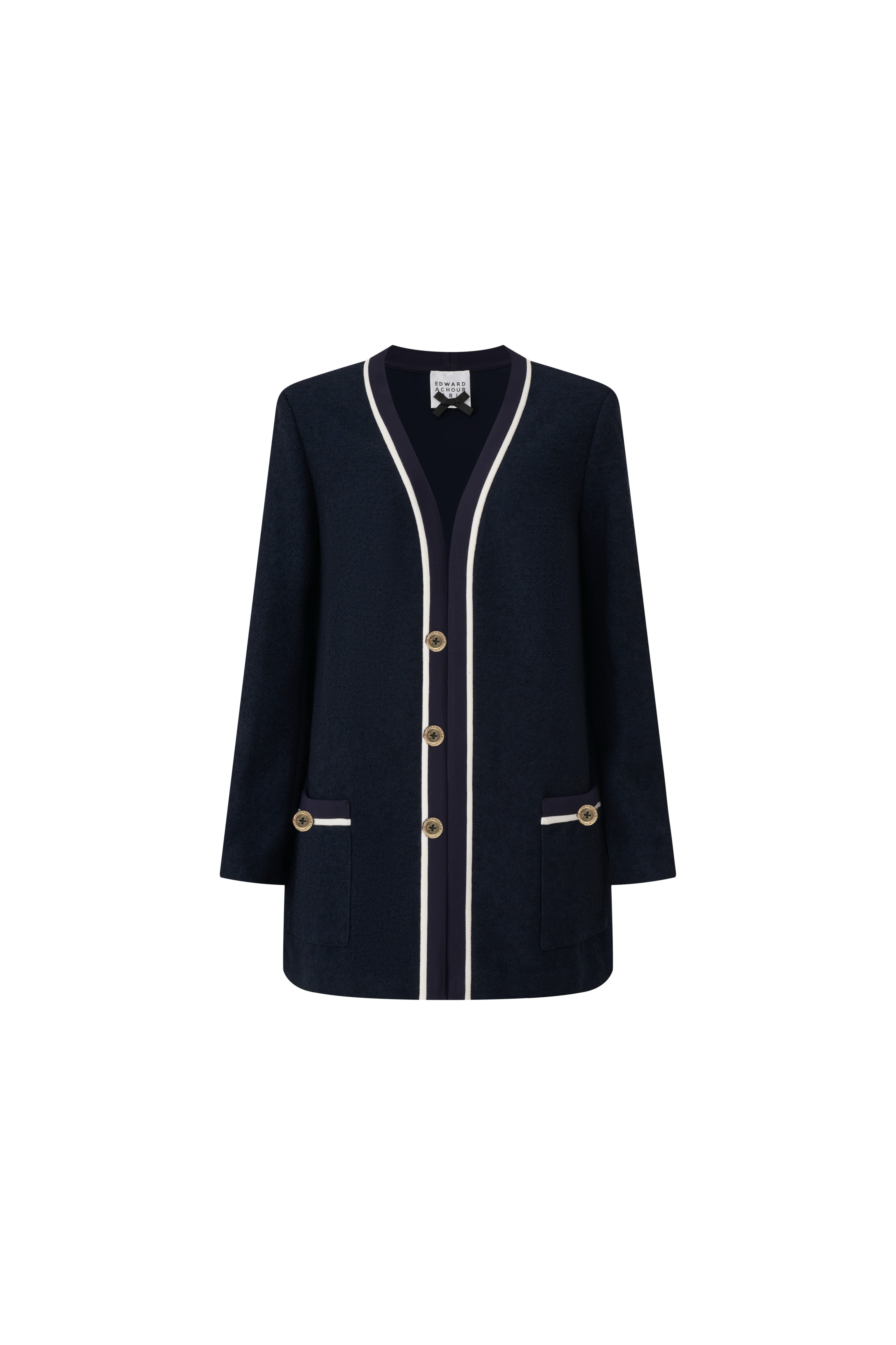 Navy Bouclé Piped Jacket