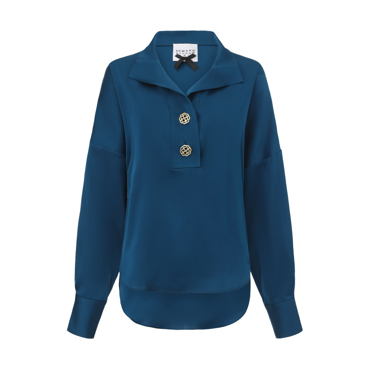 Satin Polo-Neck Tunic Top