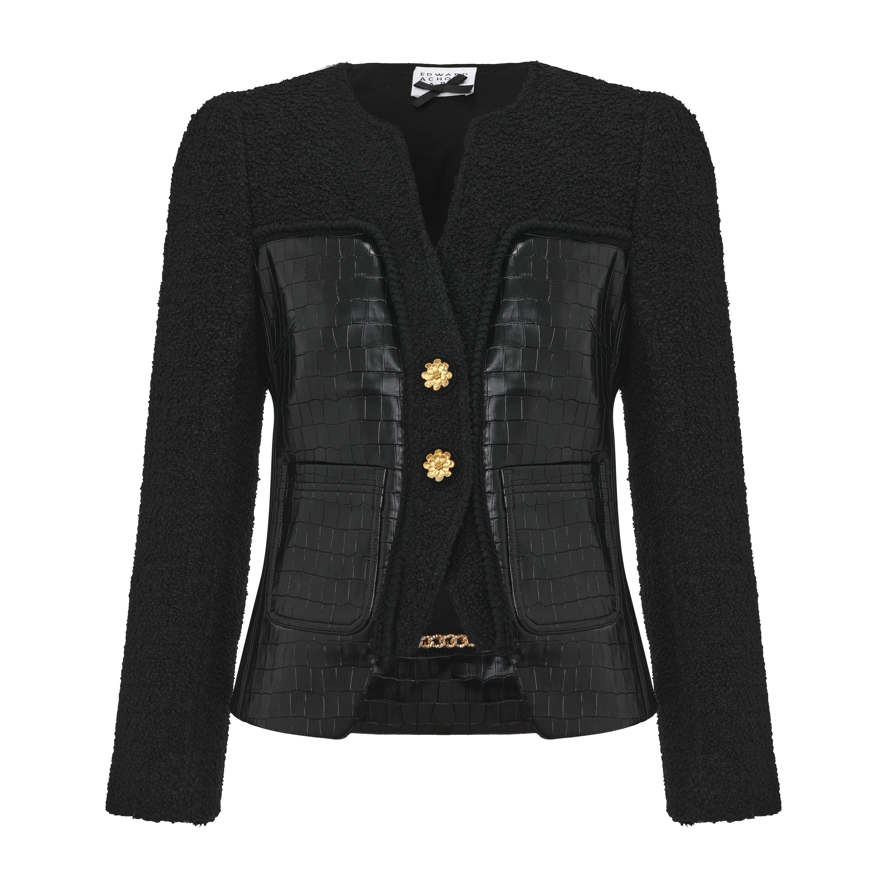 Fitted Tweed Jacket with Glossy Pockets