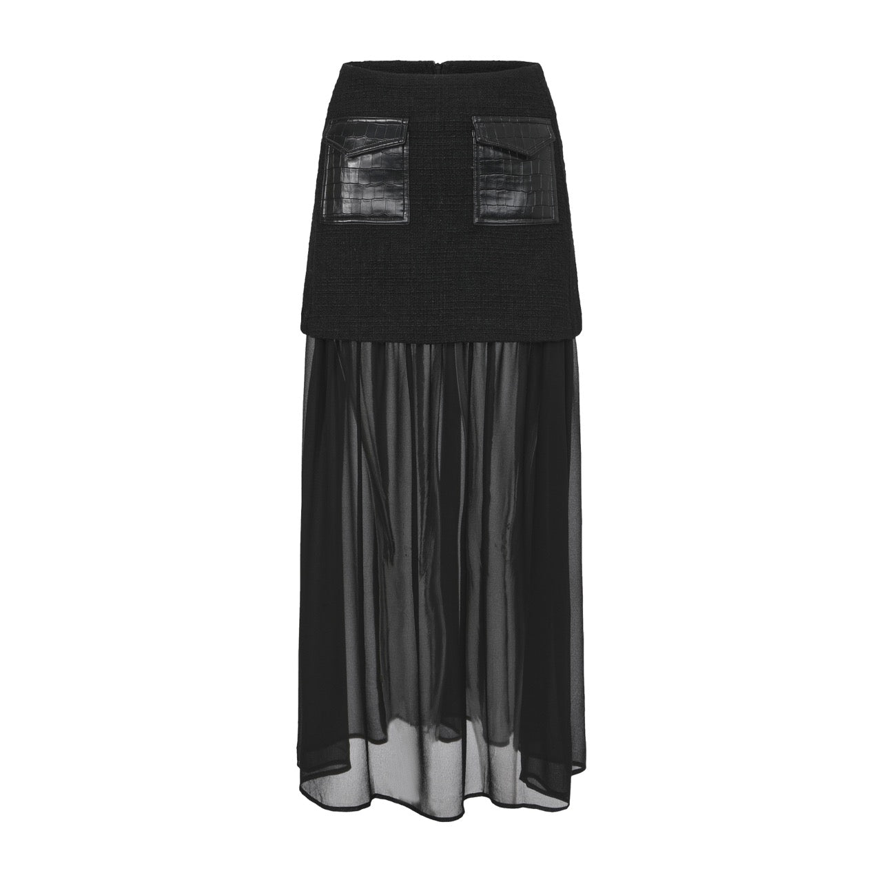 Tweed and Chiffon Column Skirt
