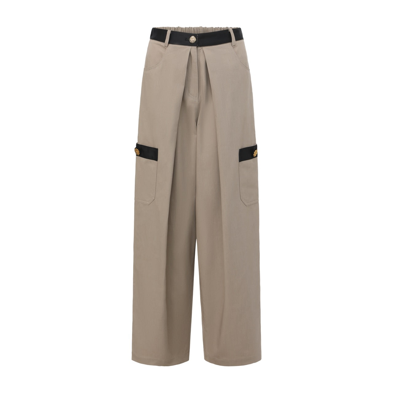 Wide-Leg Cargo Trousers with Contrast Pockets