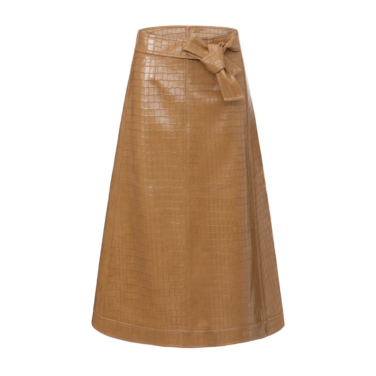 Belted Leather-Effect Wrap Skirt