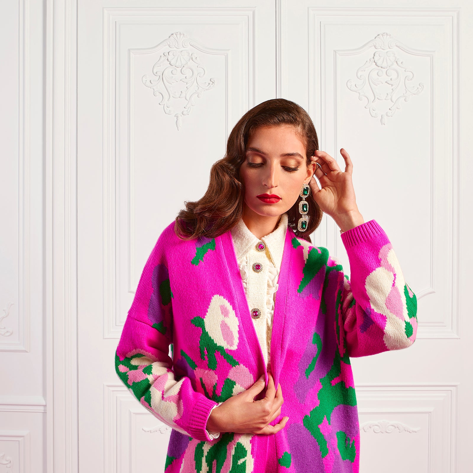 Fuchsia pink long cashmere cardigan
