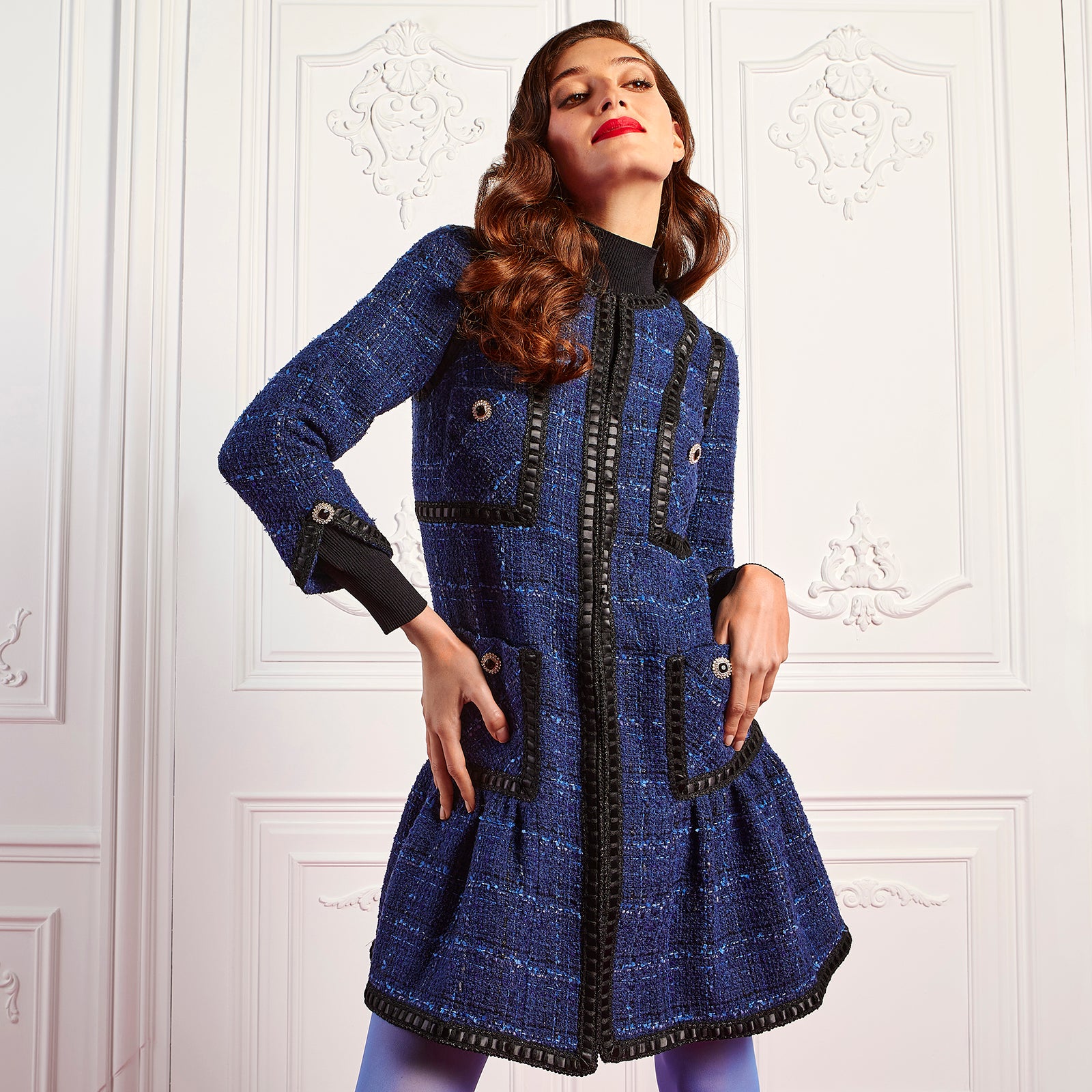 Veste en tweed mouchetée bleu nuit