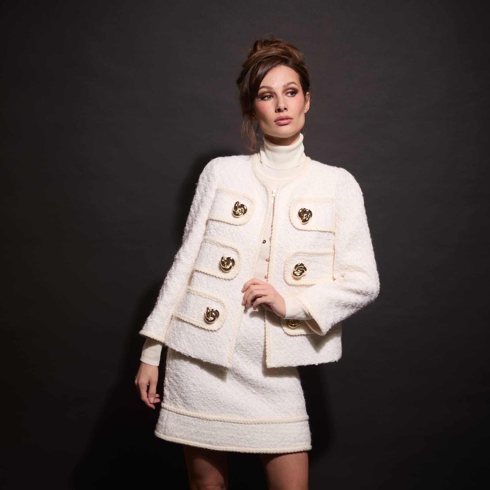 Ivory Mini Skirt with Gold Chain Details (091106/922)