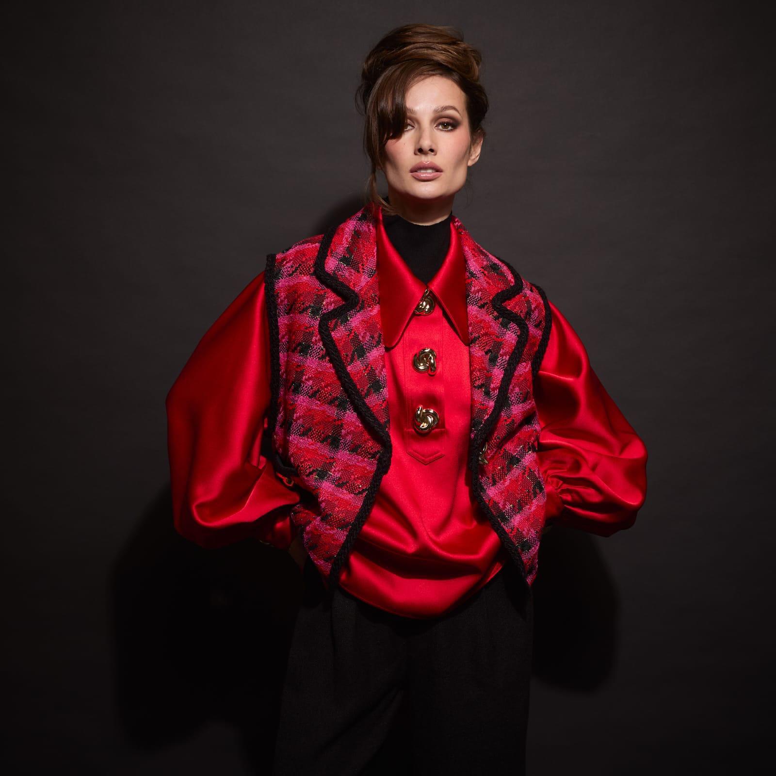 Red Plaid Gilet with Gold Buttons (090305/921)