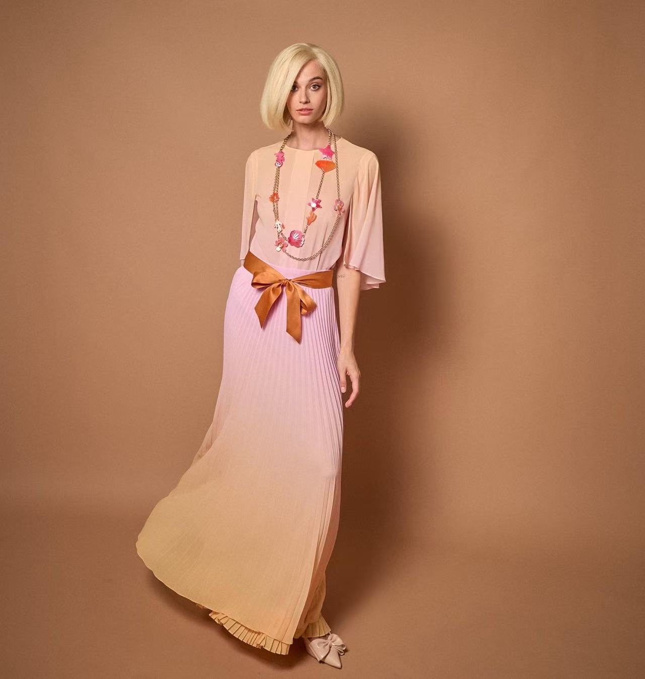 Ombré Silk Chiffon Flutter Sleeve Top