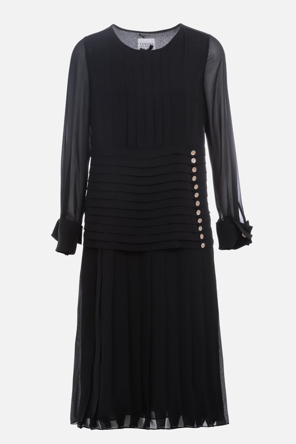050433-532-Robe mi longue en mousseline noire-Noir