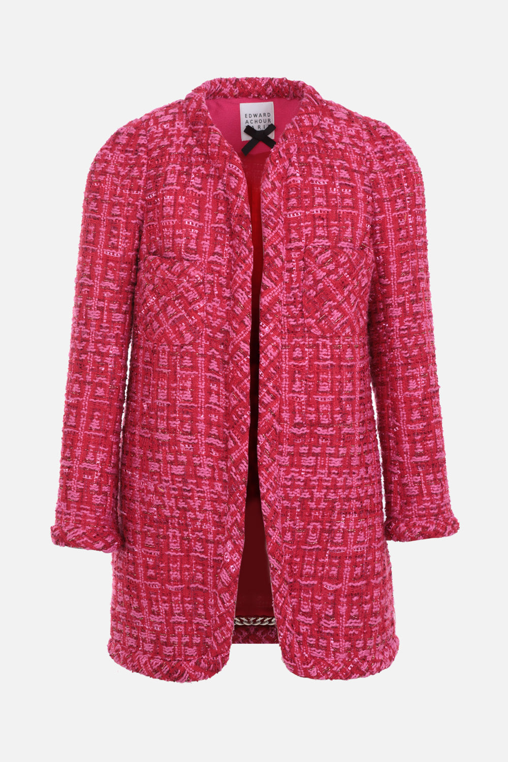 Veste longue en tweed rose