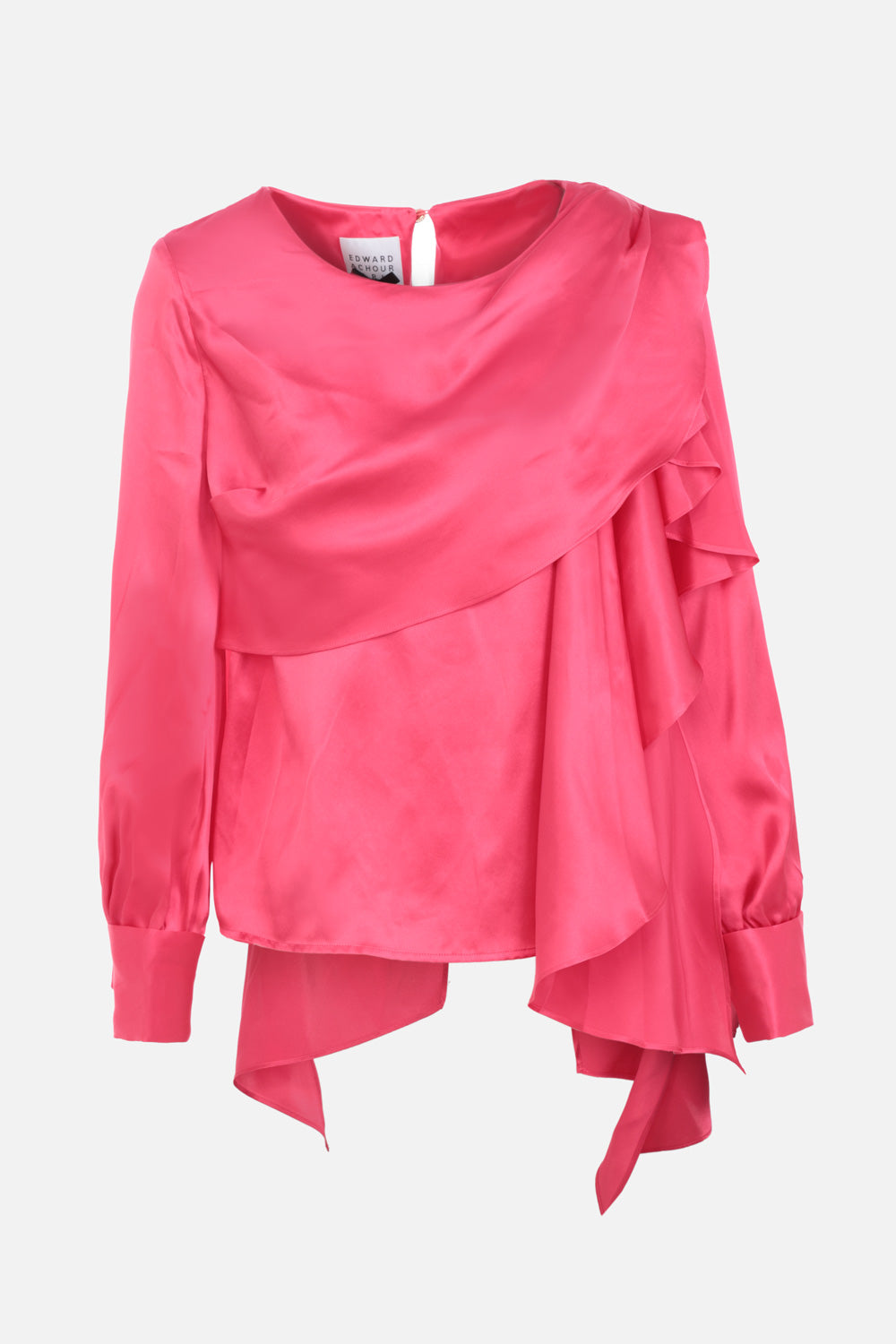 Pink satin blouse with draped effect