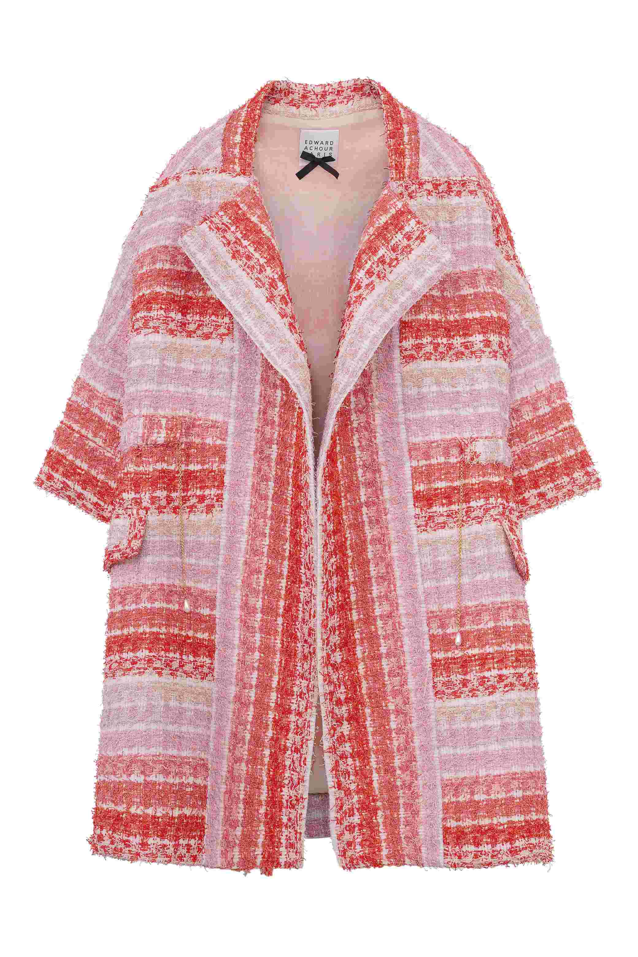 Manteau en tissu texturé aux tons nude rose corail et orange