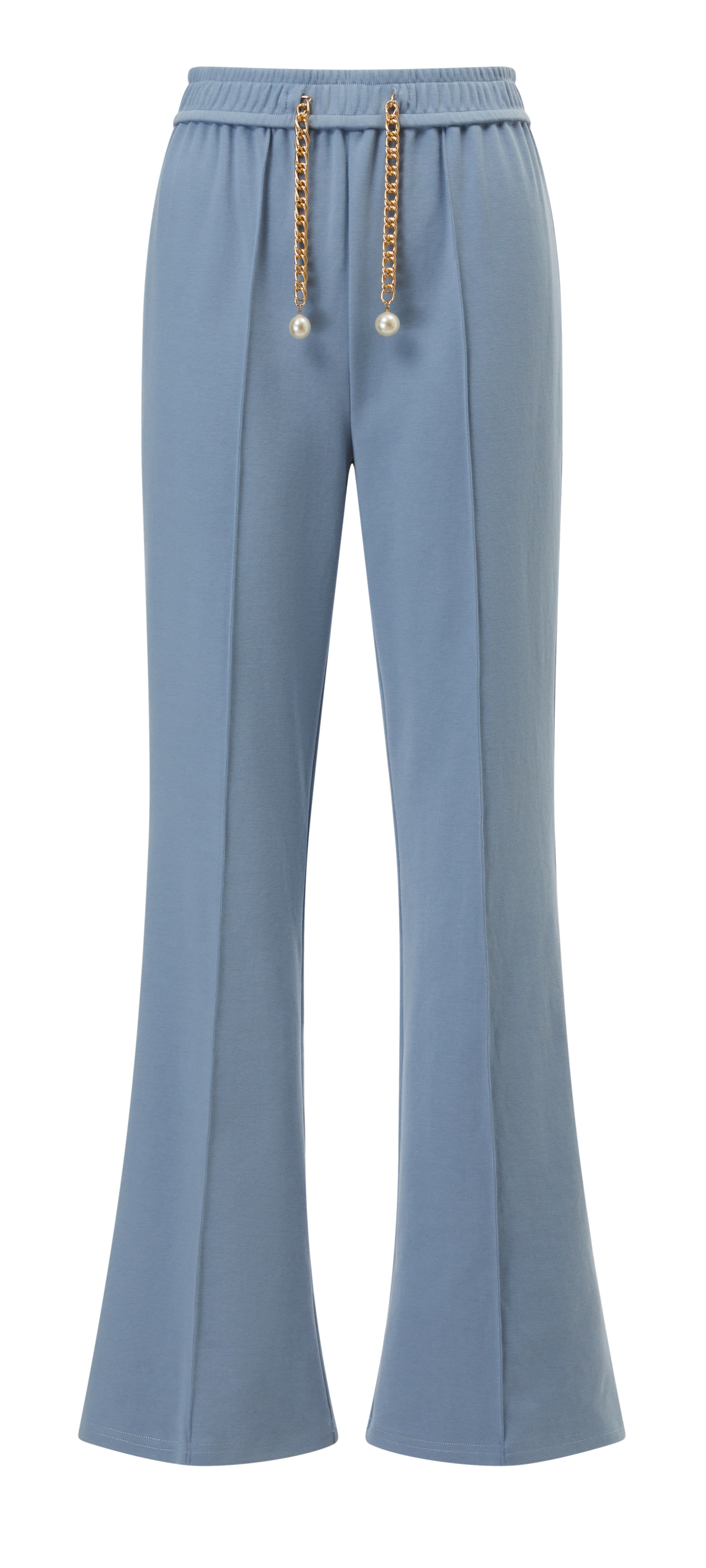 Jersey travel pants with waist chain and pearls pullers