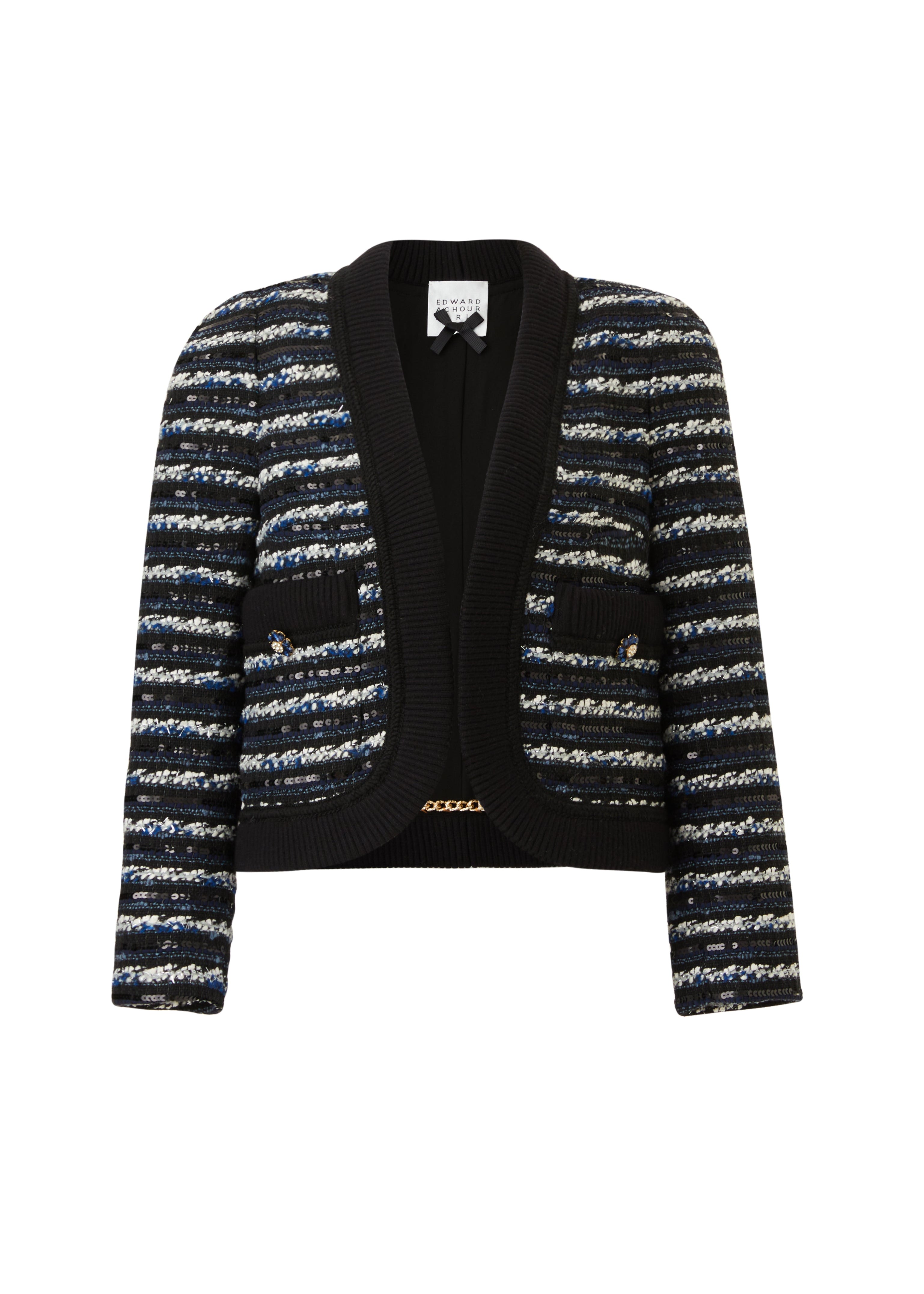 Striped Cropped Jacket with Knit Trim (090103/902)
