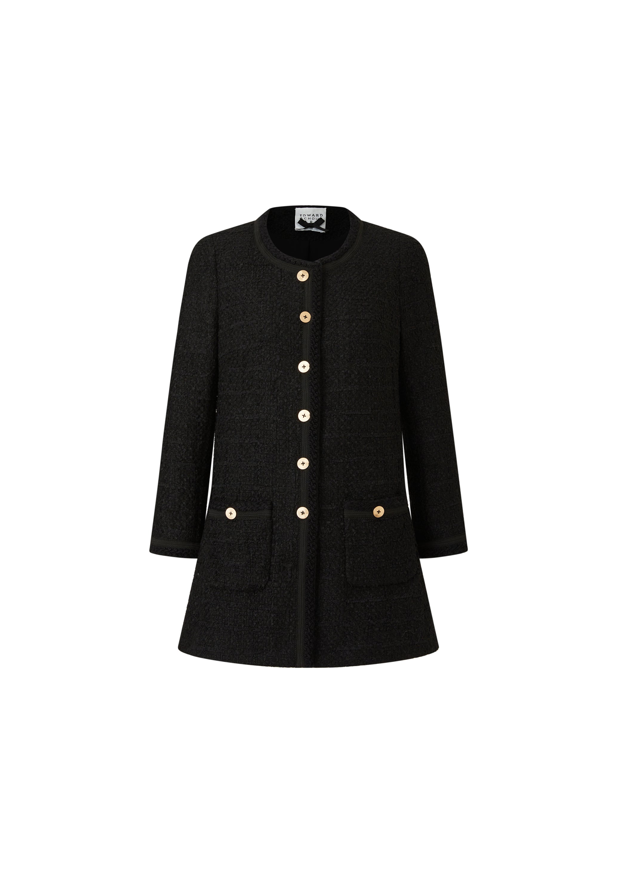 Black Collarless Caban Coat (090119/930)