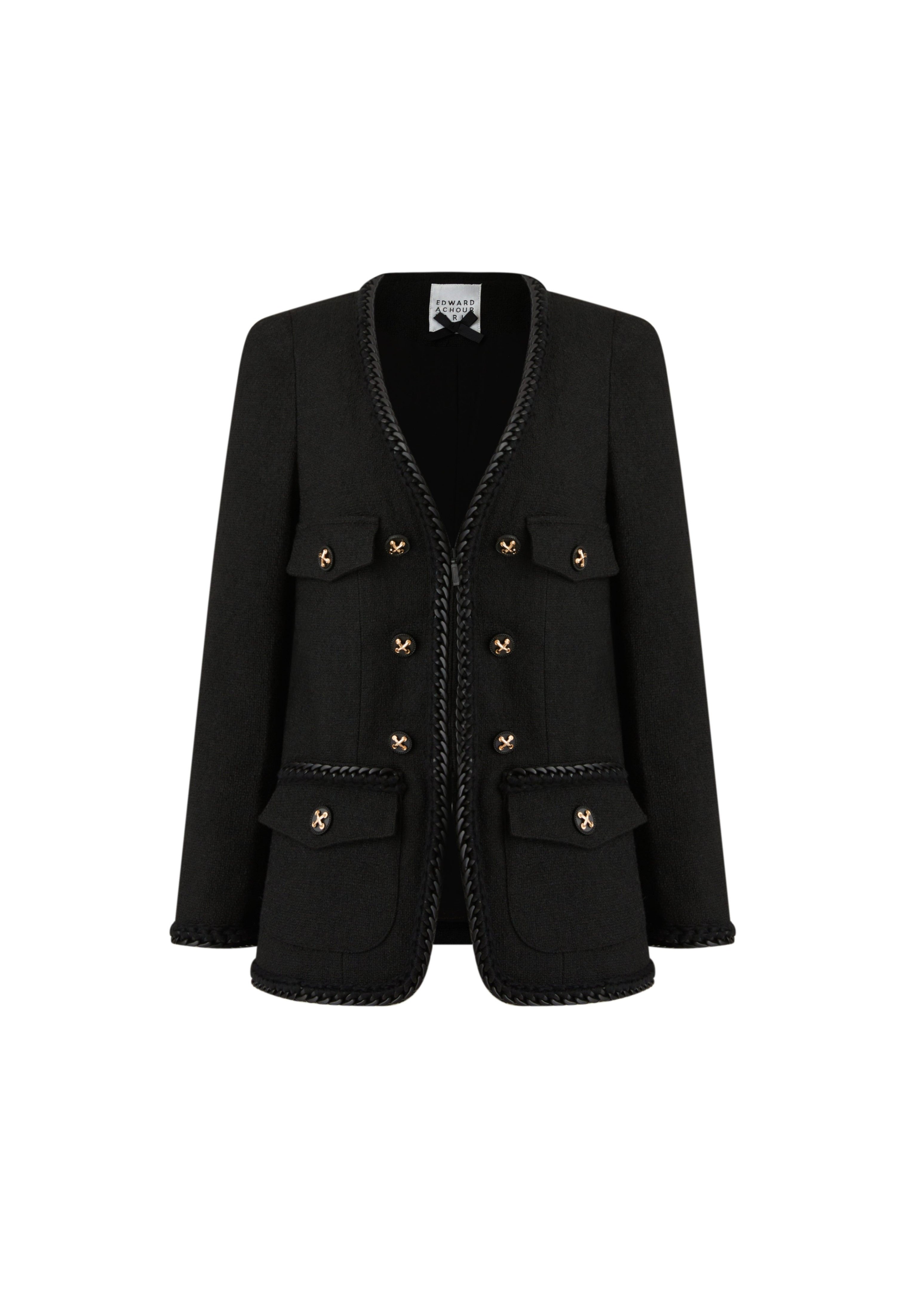Braided Trim Wool Jacket with Gold-Tone Buttons (090123/934)
