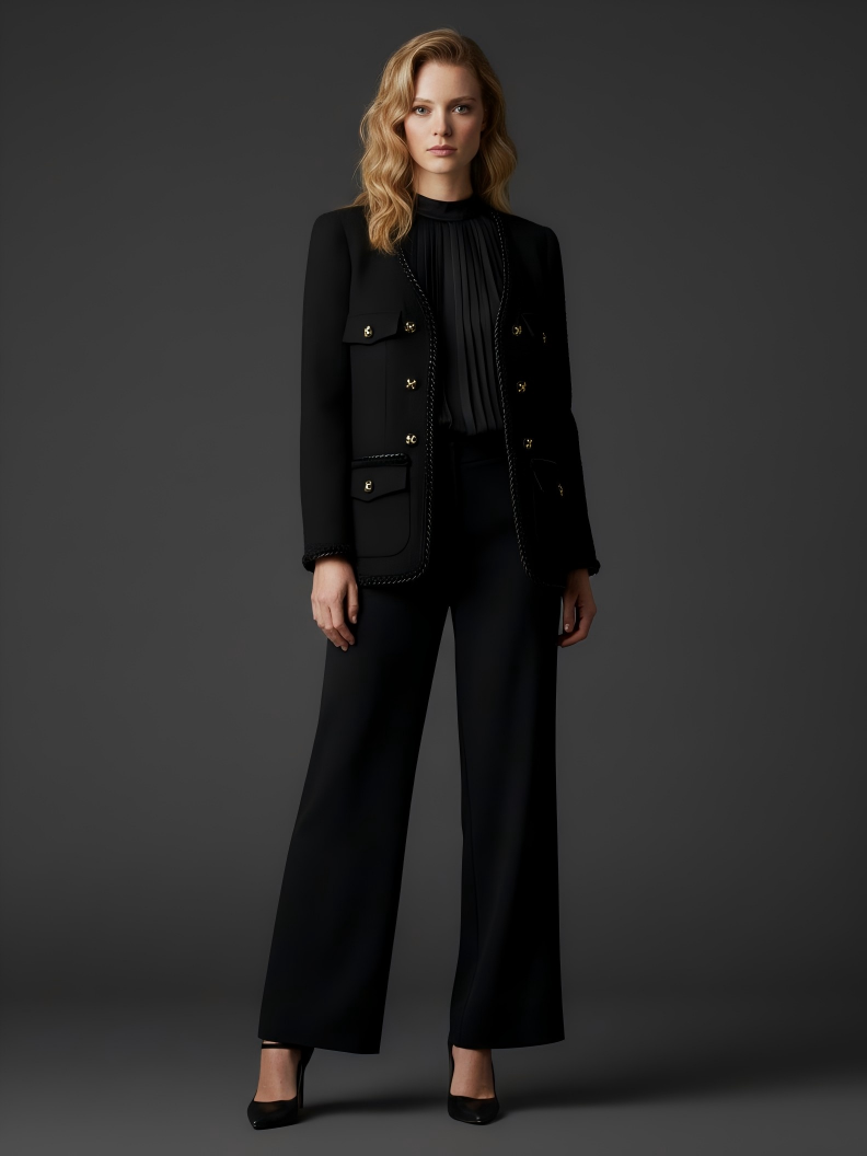 Braided Trim Wool Jacket with Gold-Tone Buttons (090123/934)