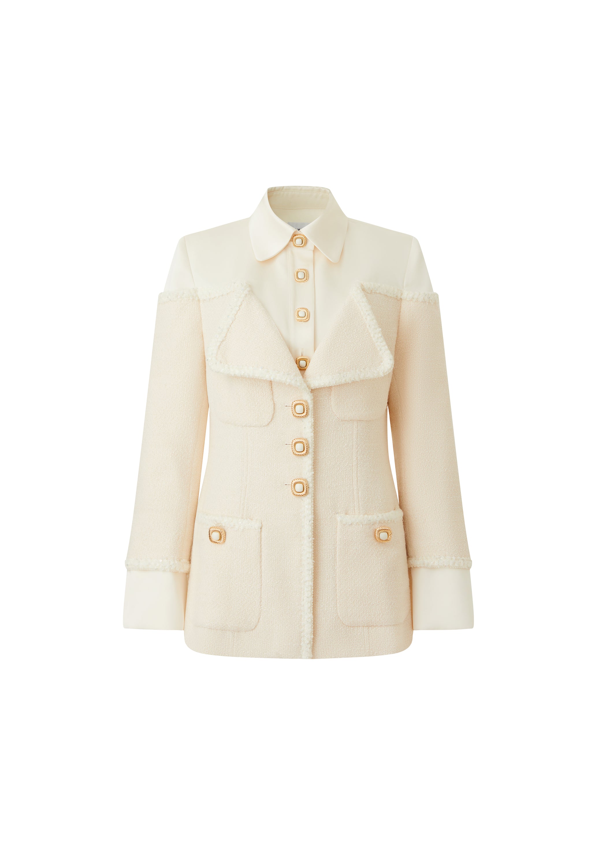 Two-in-One Cream Shirt-Collar Jacket With Golden Bottons (090124/923)