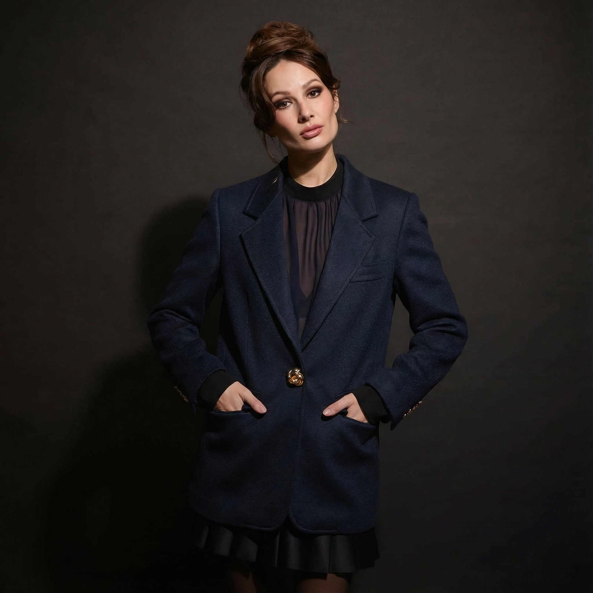 Tailored Wool Blazer with Gold Signature Buttons (090126/941)