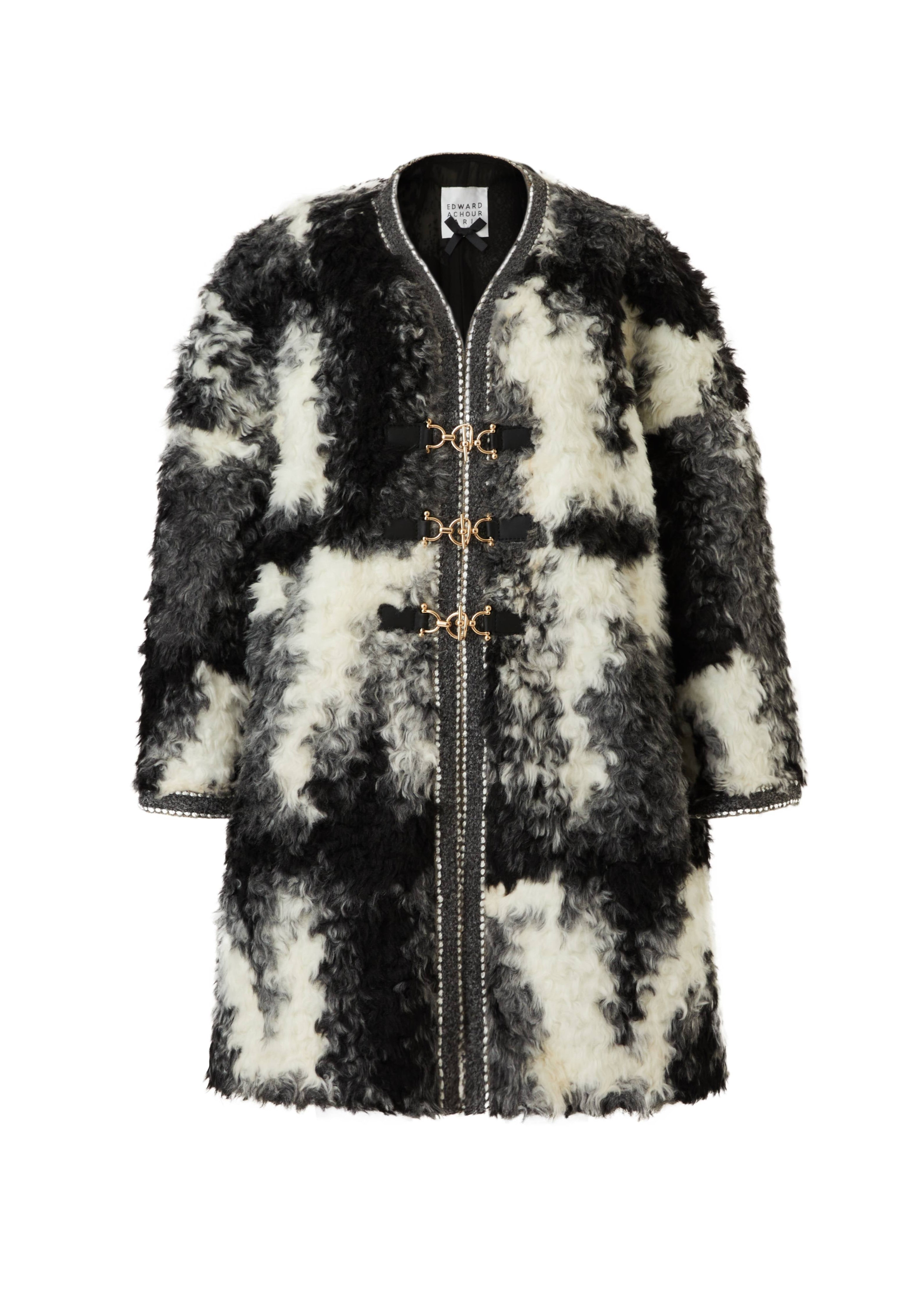 Shearling-Effect Contrast Coat with Gold-Tone Clasps (090203/905)