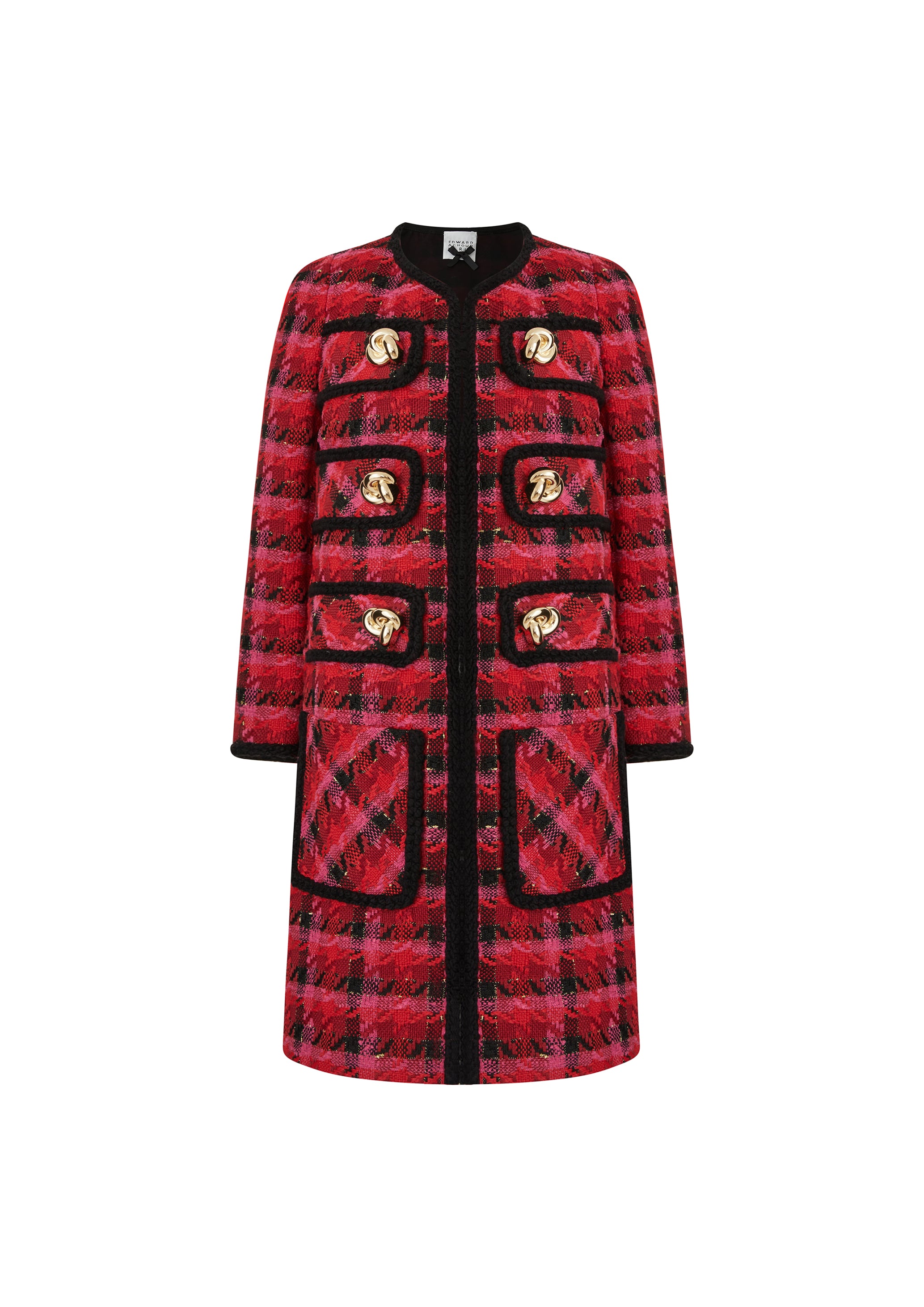 Vintage-Inspired Red Plaid Coat With Jewels Bottons (090204/921)