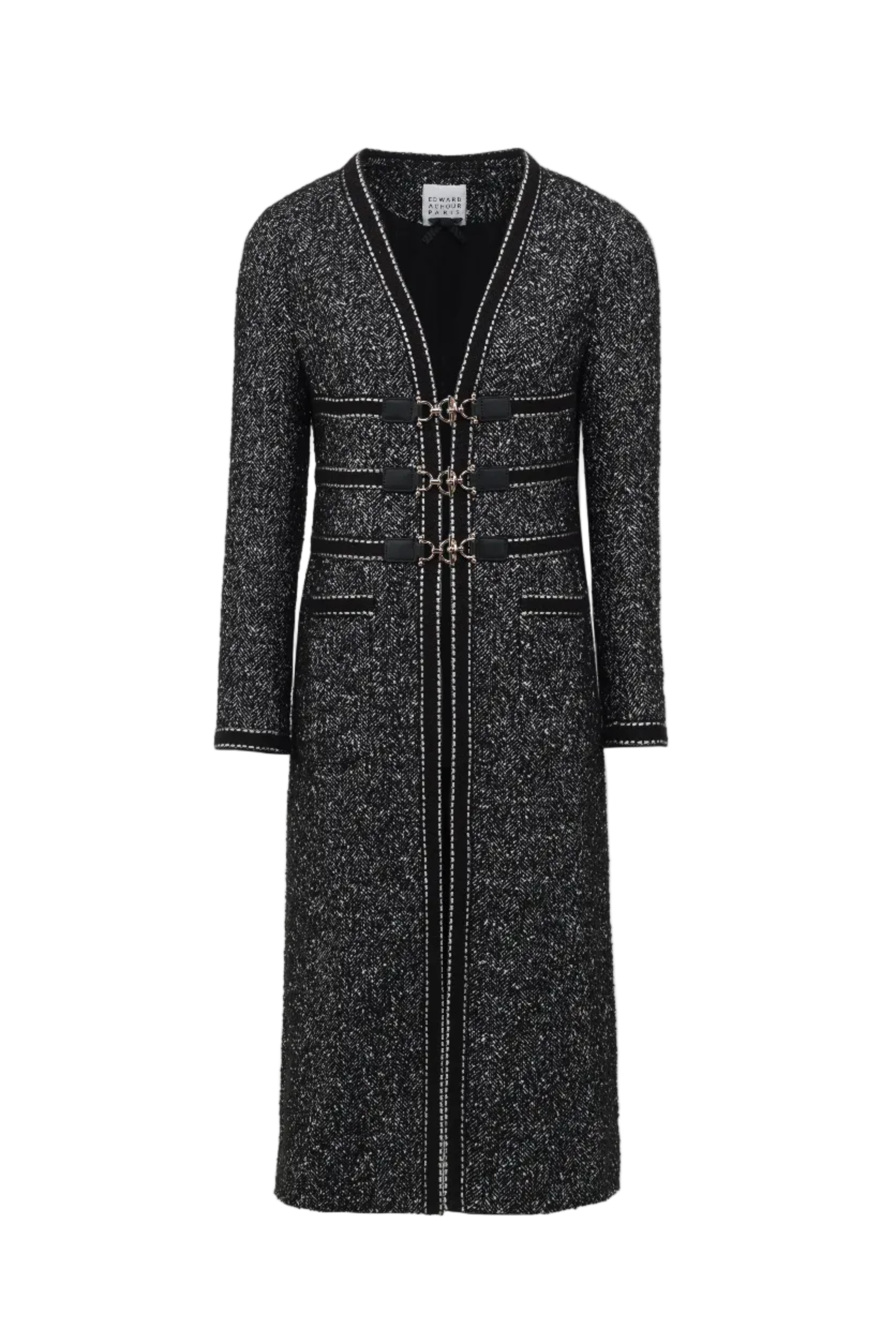 Manteau Long Noir et Blanc à Fermetures Mors de Cheval (090208/913)