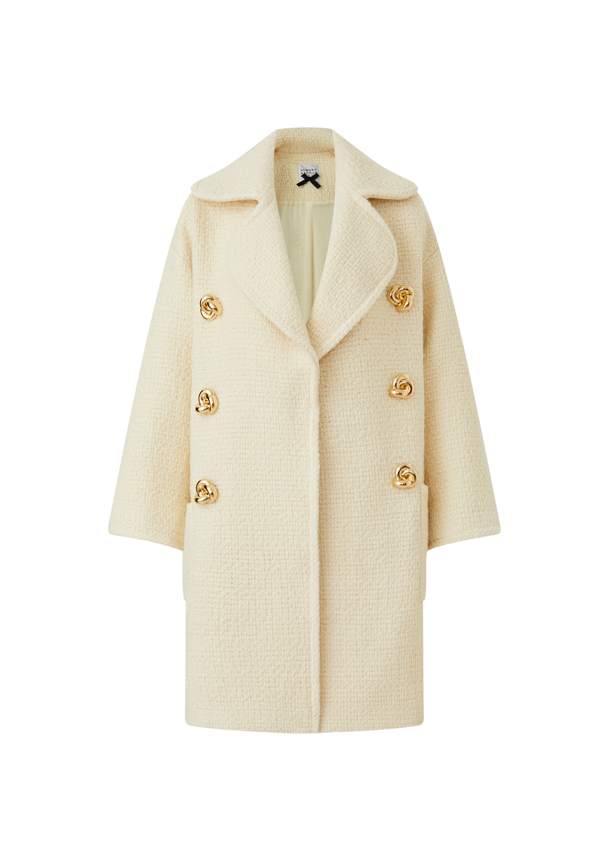 Textured Wool-Blend Cream Coat with Gold Heart Buttons (090213/926)