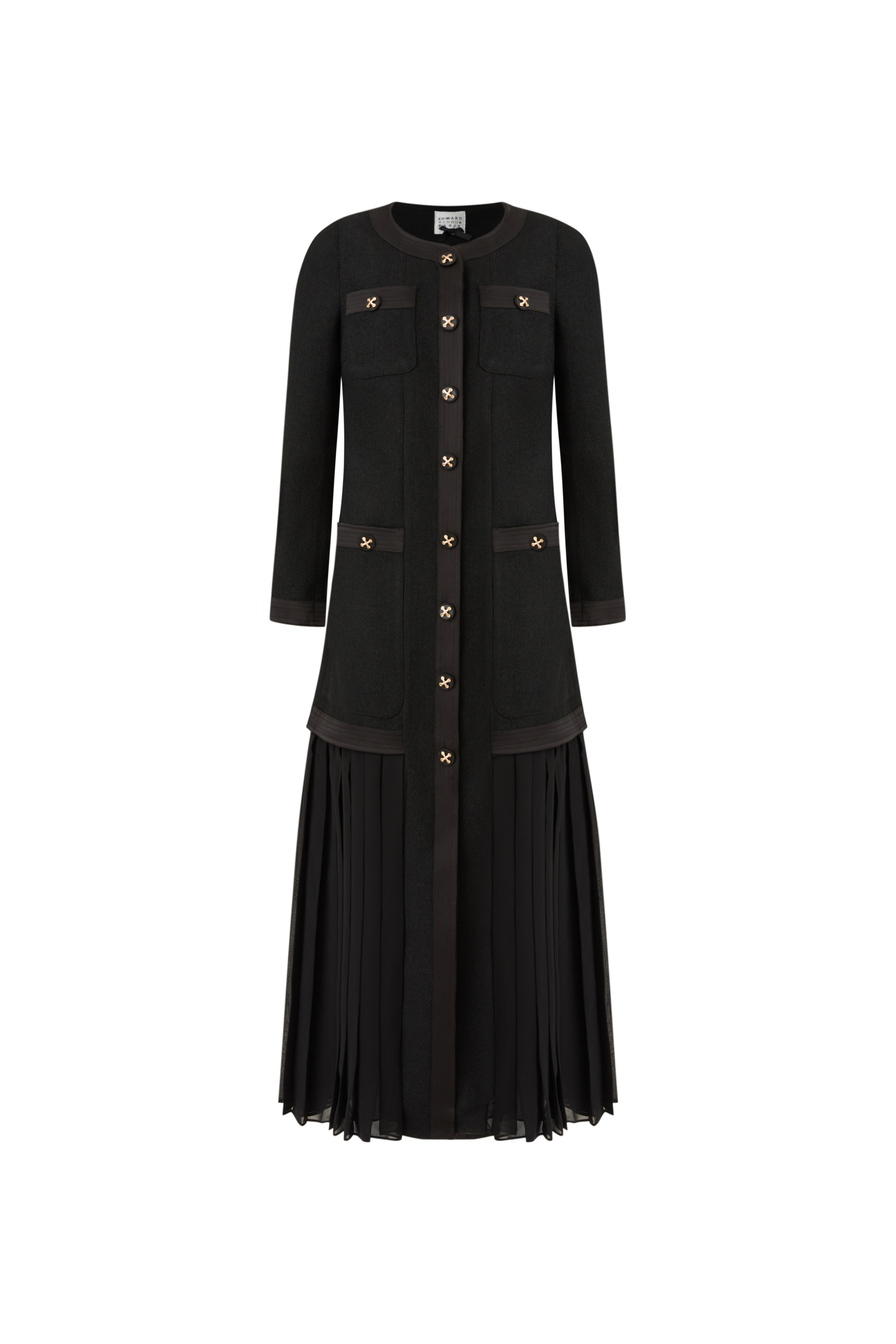 Black Longline Coat with Pleated Hem (090219/934)
