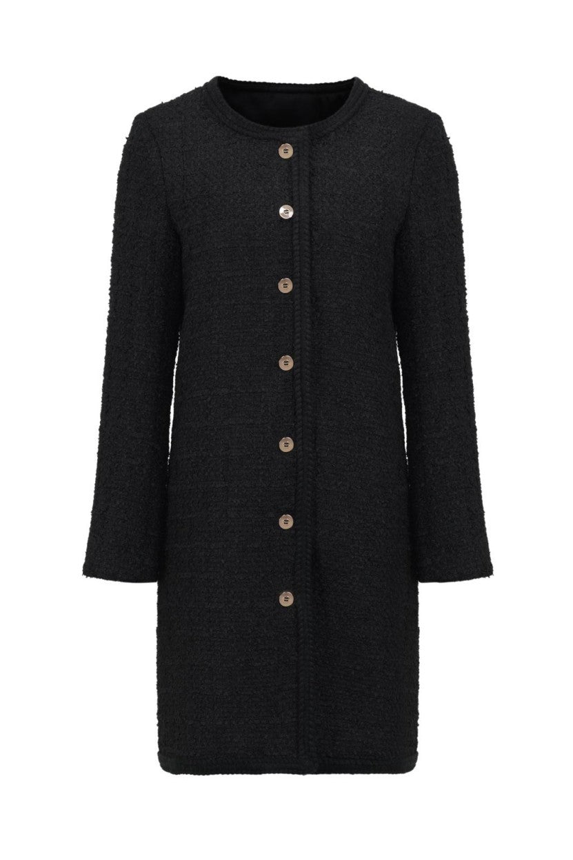 Black Bouclé Button-Front Coat (090221/909)