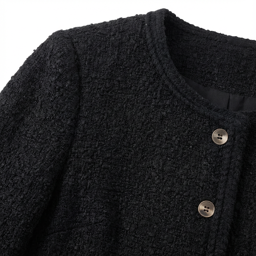 Black Bouclé Button-Front Coat (090221/909)