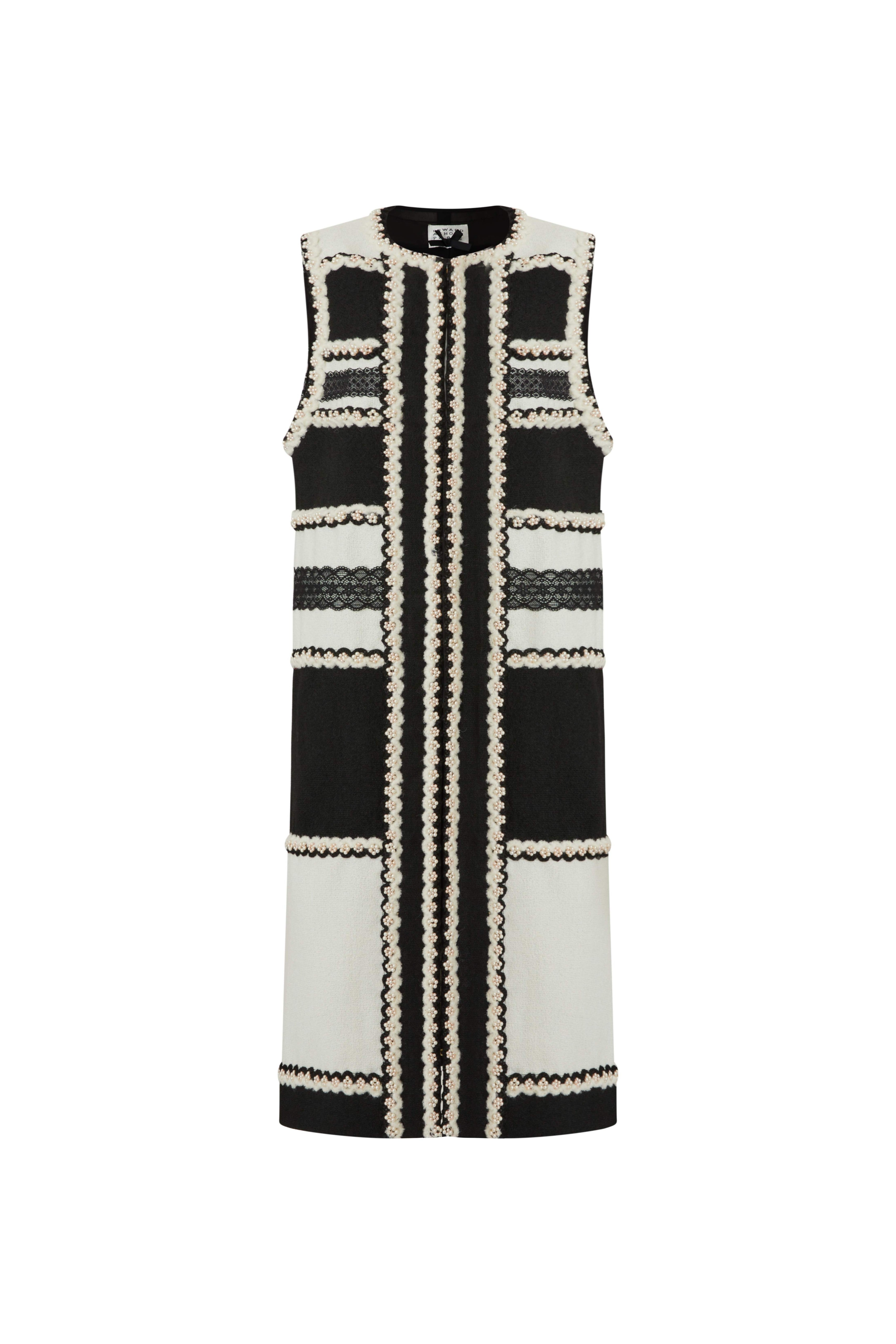 Sleeveless Contrast Panel Dress with Trim Detailing (090301/932)