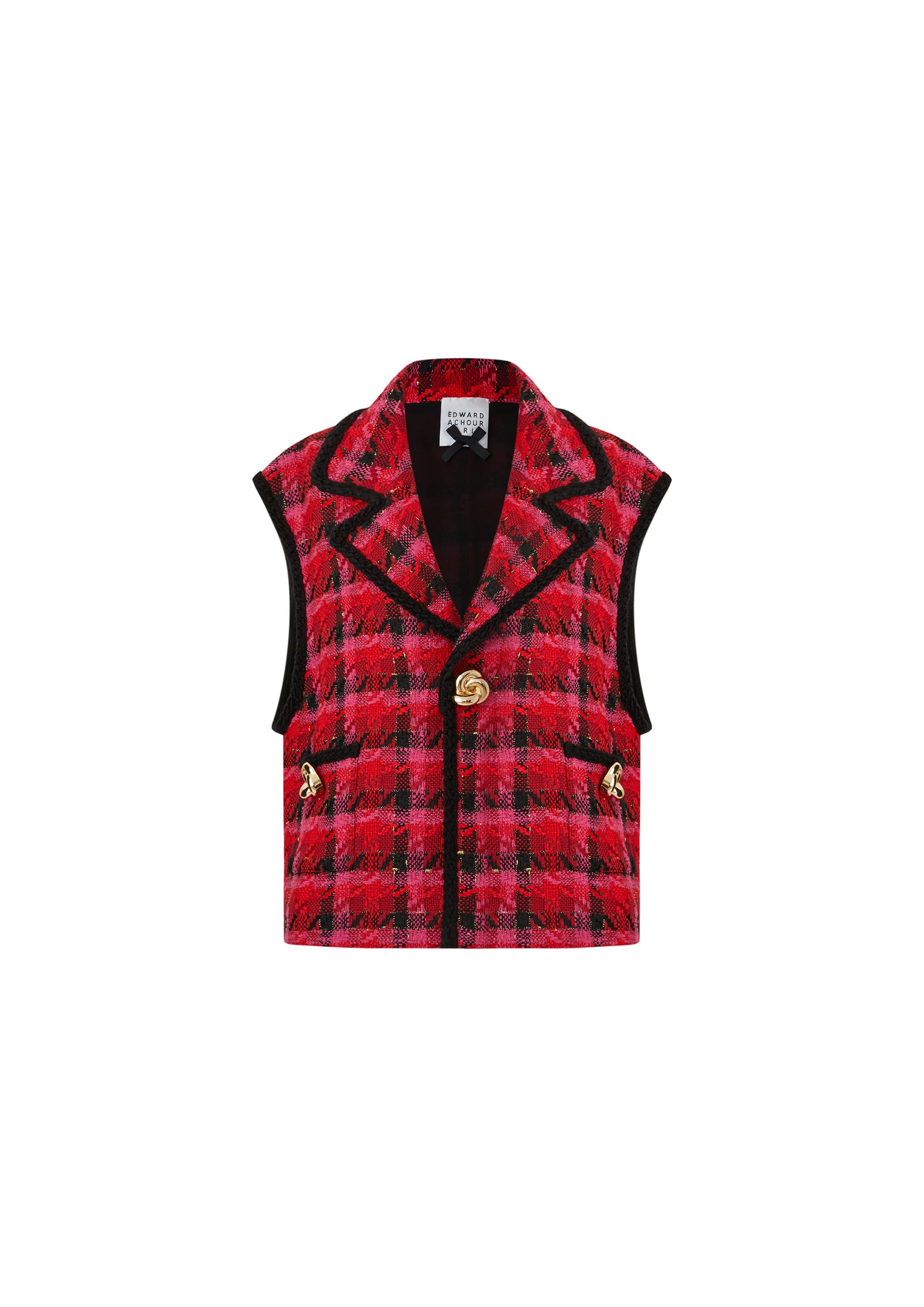 Red Plaid Gilet with Gold Buttons (090305/921)